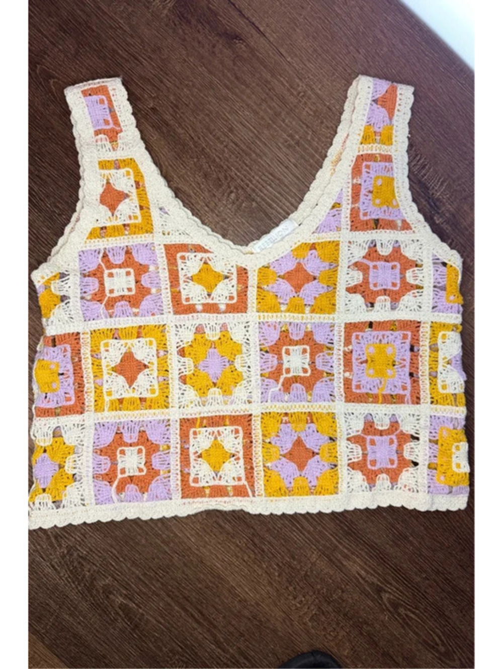 Handmade Crochet Patchwork Knit  Floral Squares Sz S